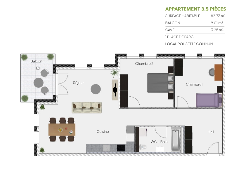 Plan 3.5 piÃ¨ces / 2Ã¨me