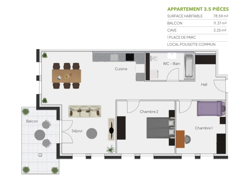 Plan 3.5 piÃ¨ces / 2Ã¨me