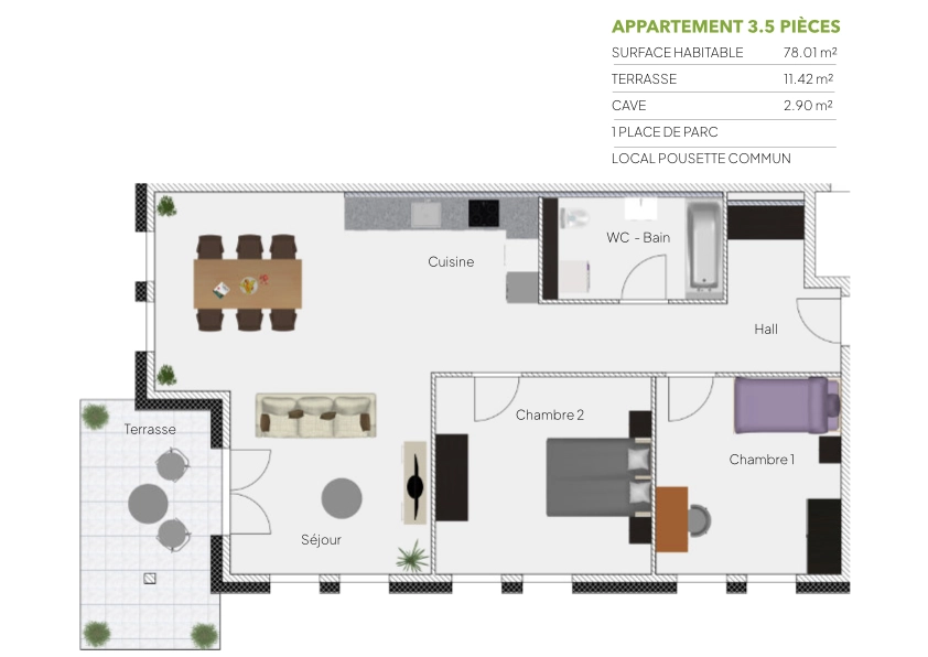 Plan 3.5 piÃ¨ce / REZ