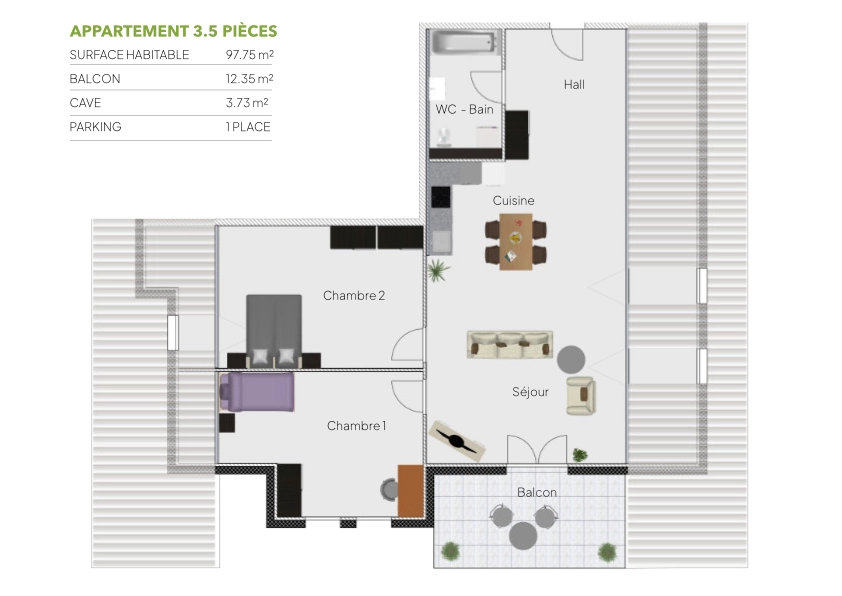 Plan 3.5 piÃ¨ces / Combles