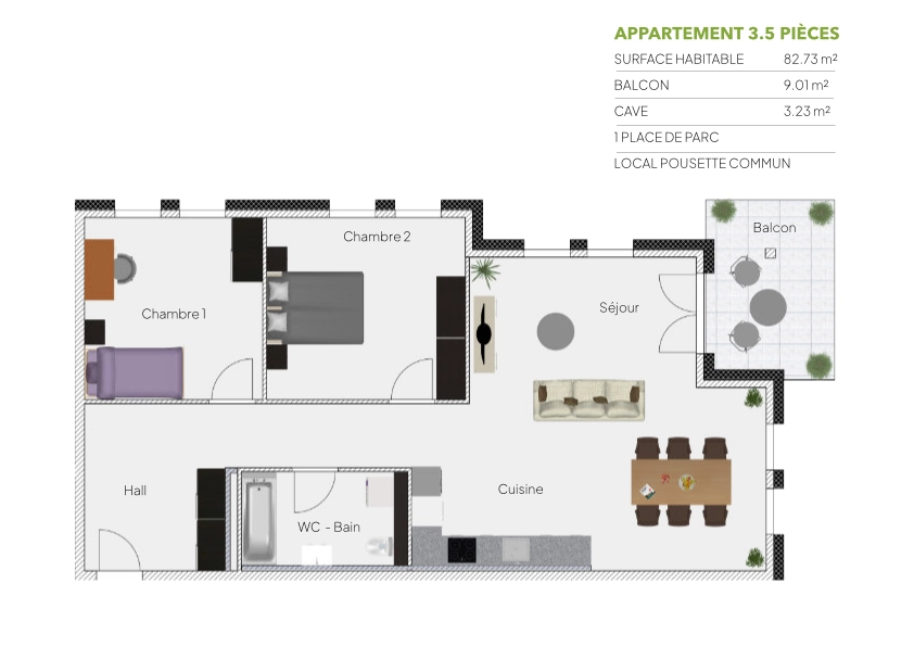 Plan 3.5 piÃ¨ces / 2Ã¨me