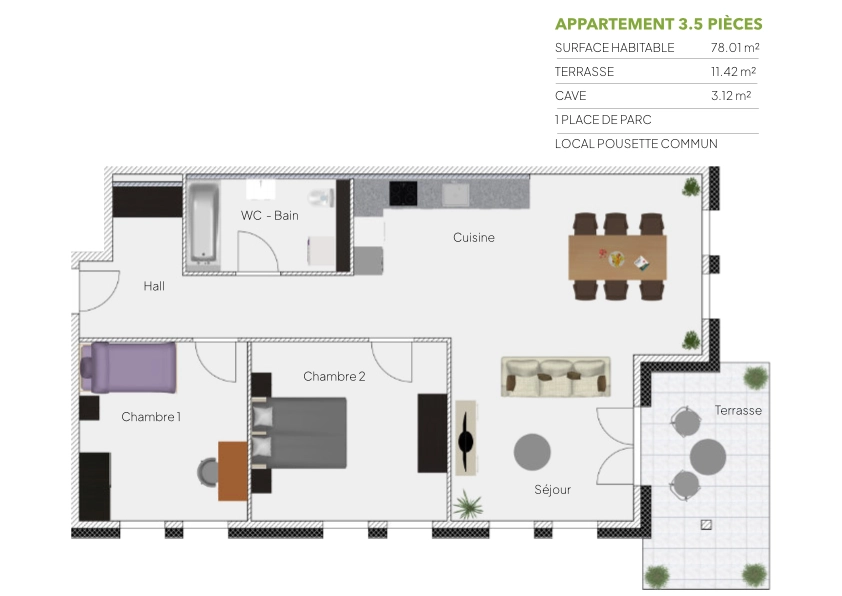 Plan 3.5 piÃ¨ces / REZ