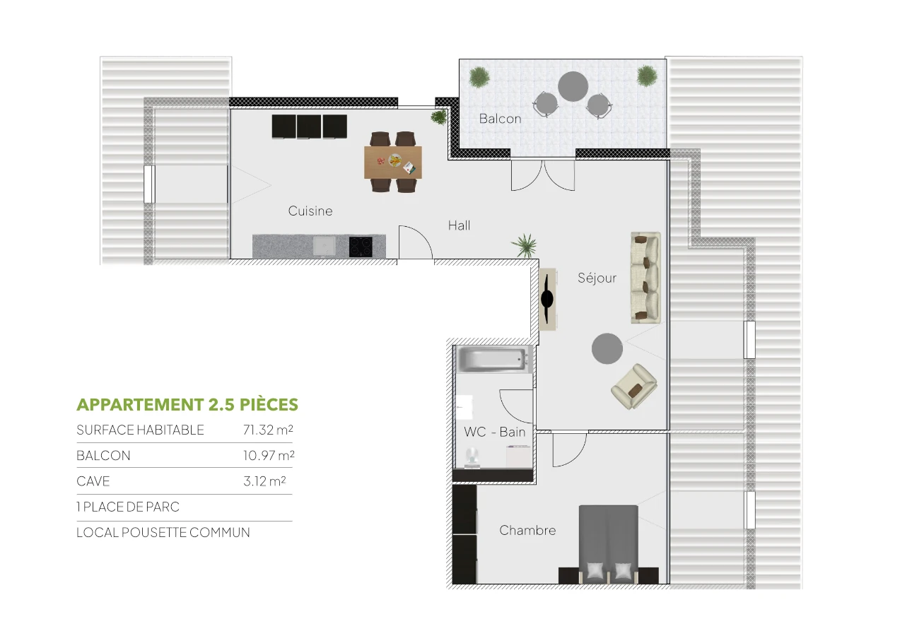 Plan 2.5 piÃ¨ces / Combles