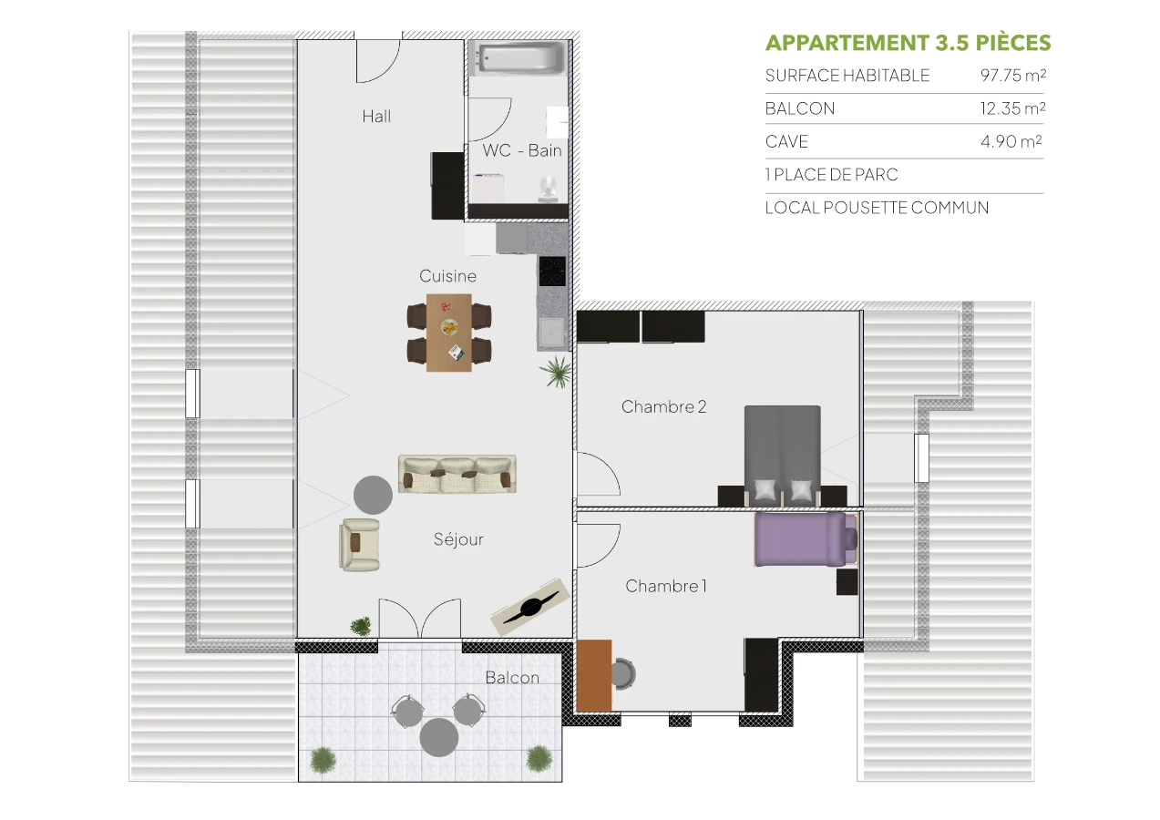 Plan 3.5 piÃ¨ces / Combles