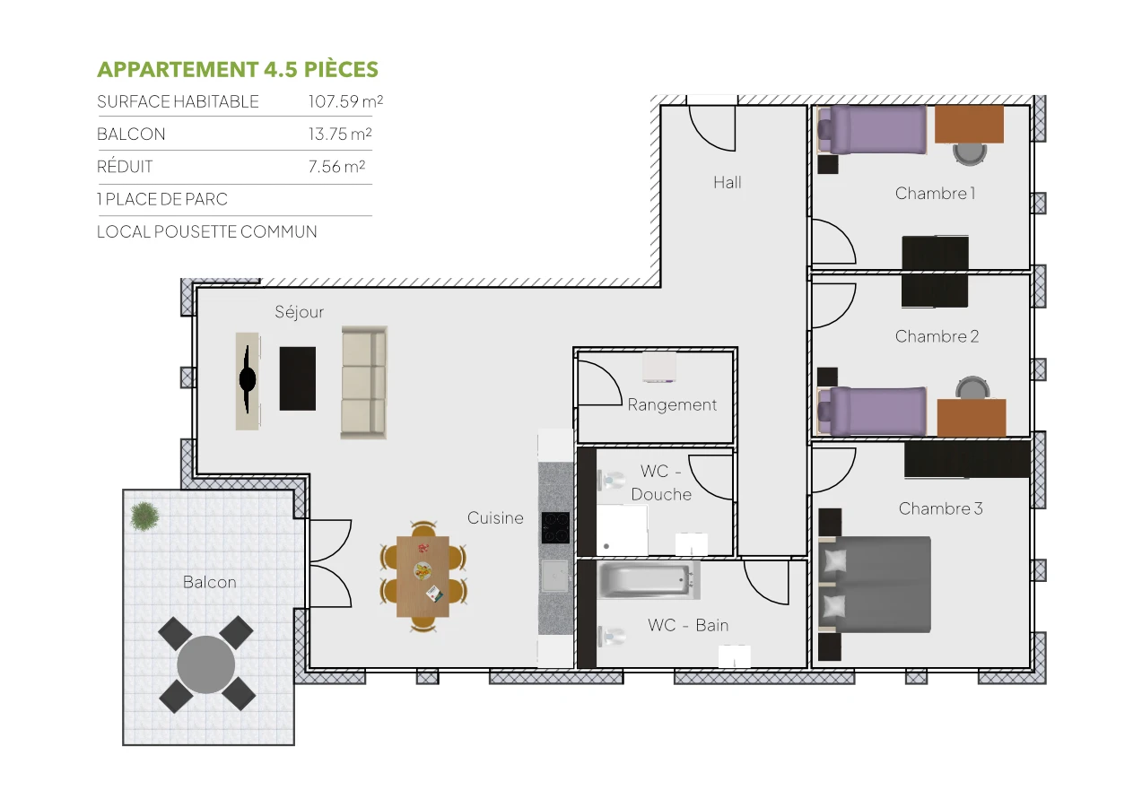 Plan 4.5 piÃ¨ces / 1er