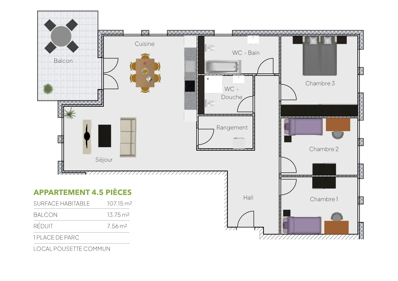Plan 4.5 piÃ¨ces / 2Ã¨me