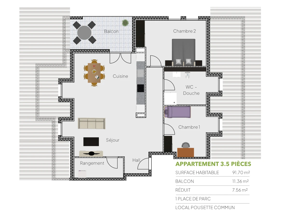 Plan 3.5 piÃ¨ces / Combles